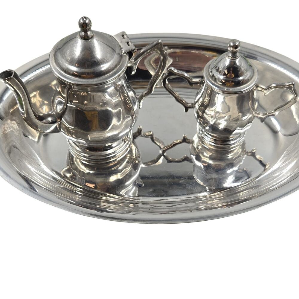 Godinger Silverplate Creamer & Sugar Bowl on platter.